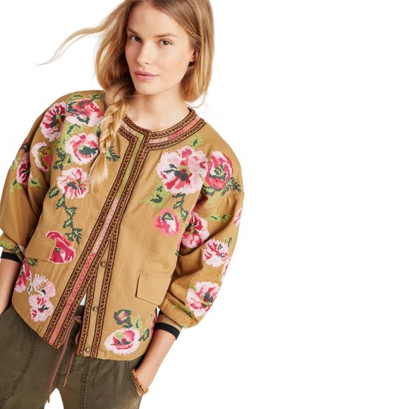 ANTHROPOLOGIE Needlepoint embroidered Bomber Jacket unworn - Picture 10 of 12